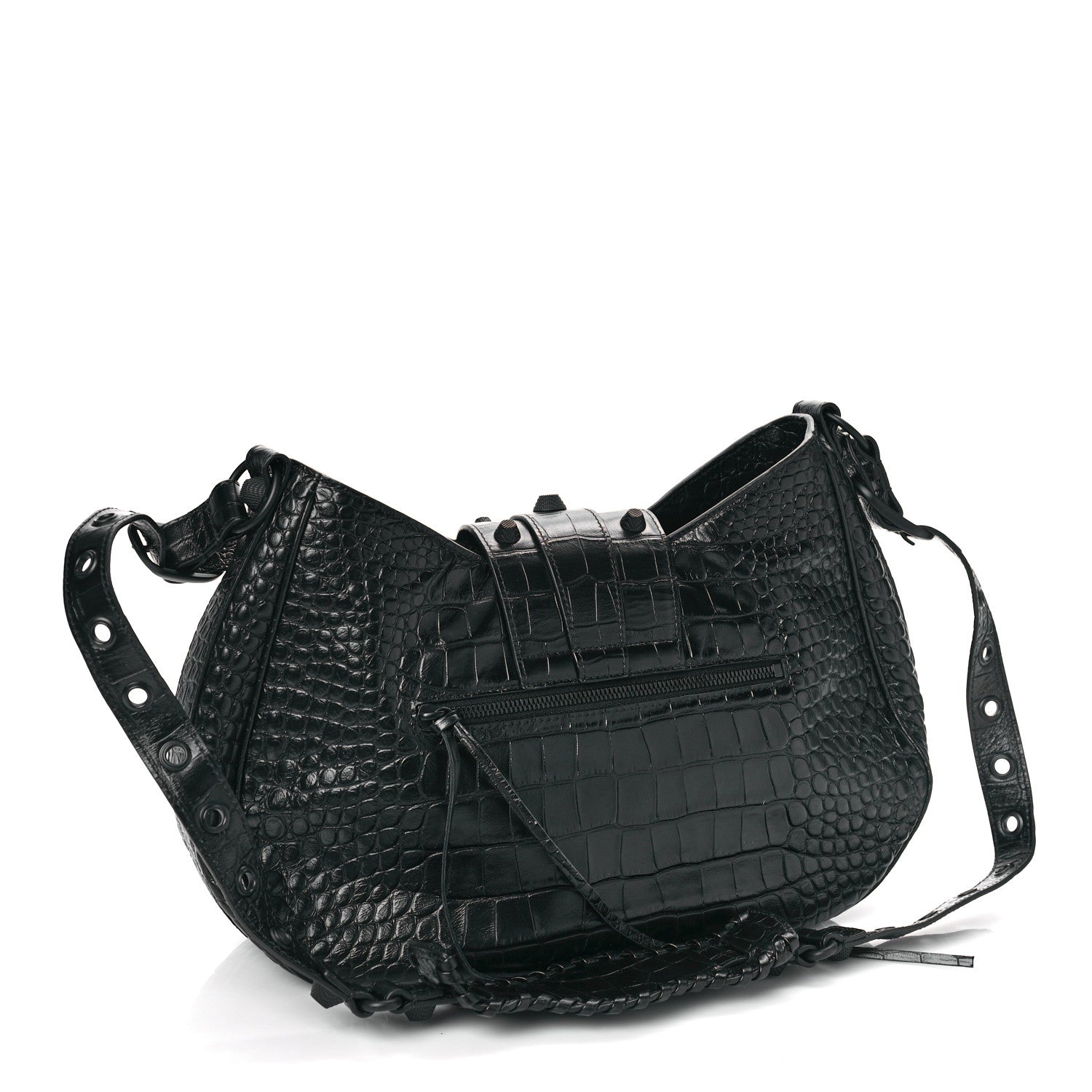 Balenciaga Extra Supple Calfskin Monochrome Crocodile Embossed Medium Le Cagole Shoulder Bag Black 3 of 9