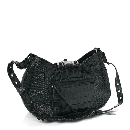 Balenciaga Extra Supple Calfskin Monochrome Crocodile Embossed Medium Le Cagole Shoulder Bag Black 3 of 9