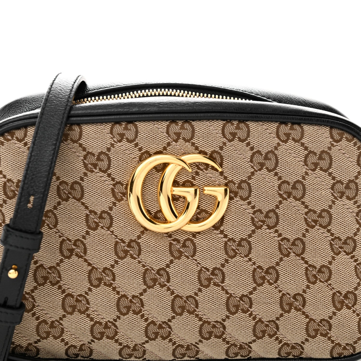 Gucci Monogram Matelasse Diagonal Small GG Marmont Chain Shoulder Bag Beige Black 9 of 11