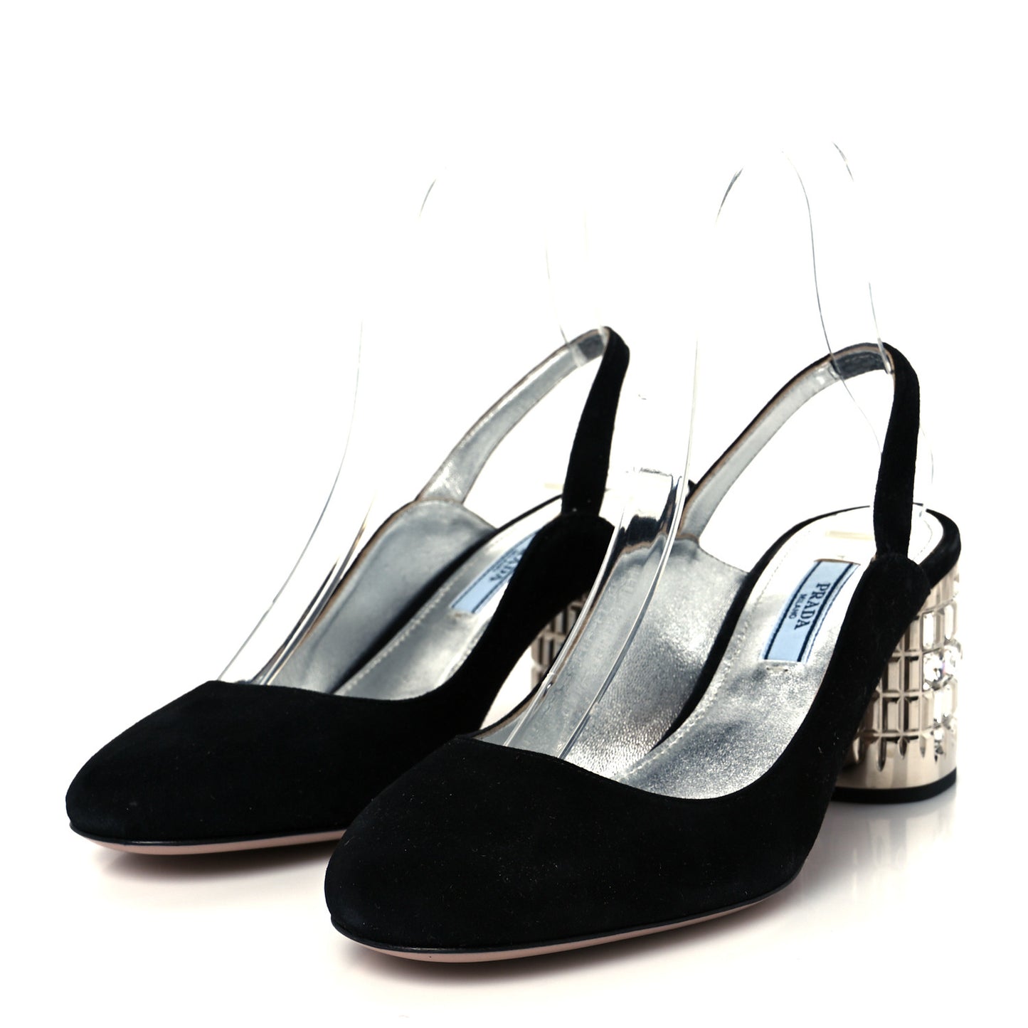 Suede Crystal Block Heel Slingback Pump 37 Black
