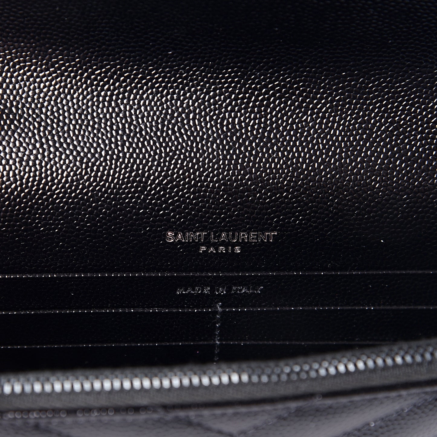 Grain De Poudre Matelasse Chevron Monogram Envelope Chain Wallet Black
