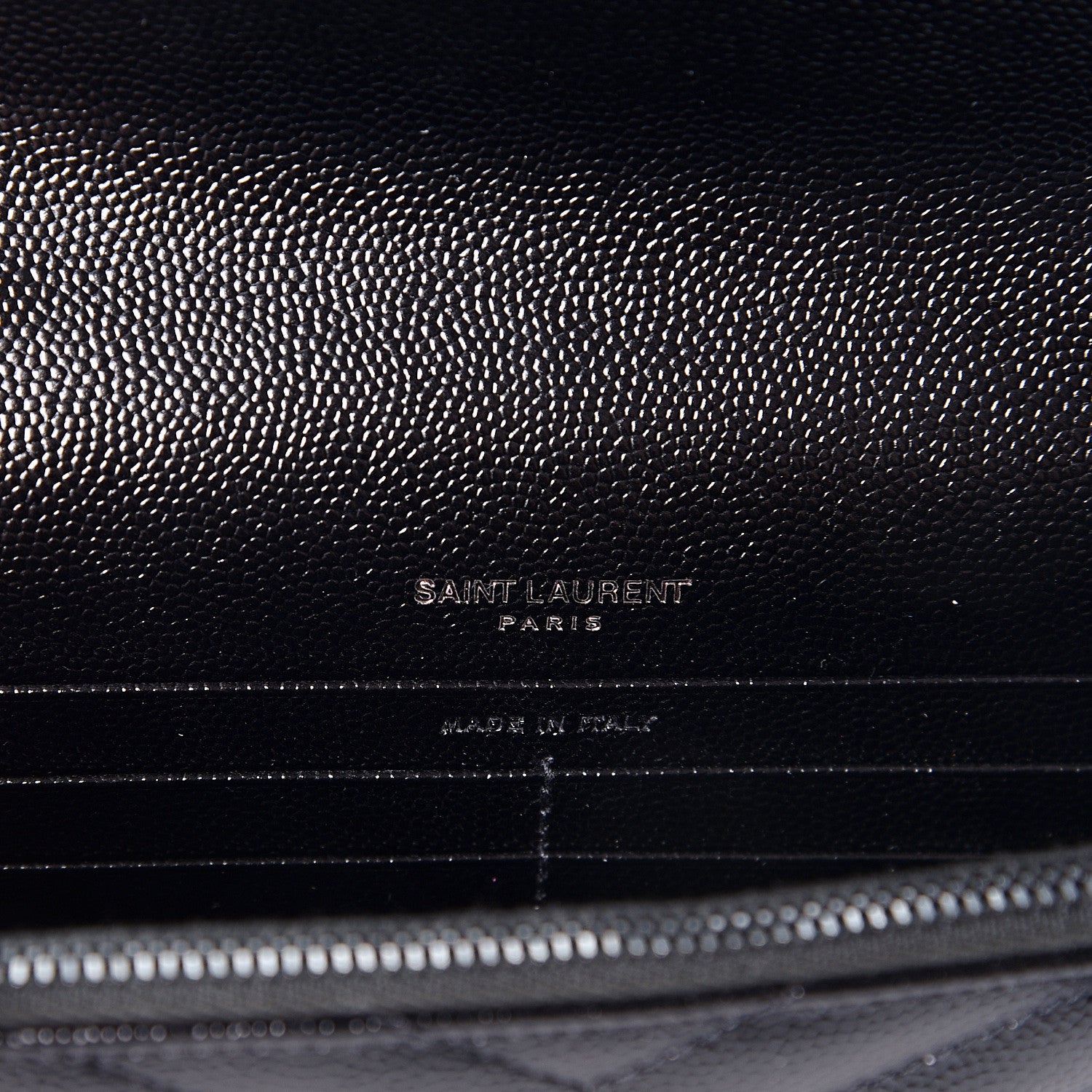 Saint Laurent Grain De Poudre Matelasse Chevron Monogram Envelope Chain Wallet Black 5 of 10