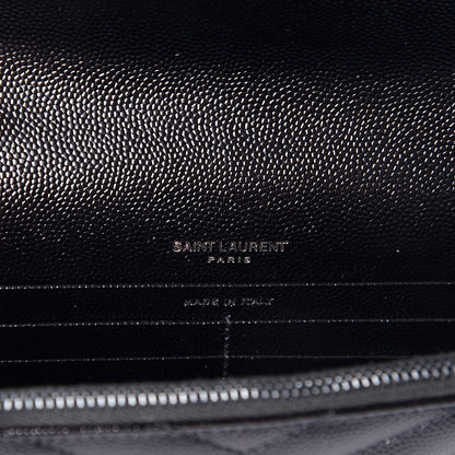 Saint Laurent Grain De Poudre Matelasse Chevron Monogram Envelope Chain Wallet Black 5 of 10