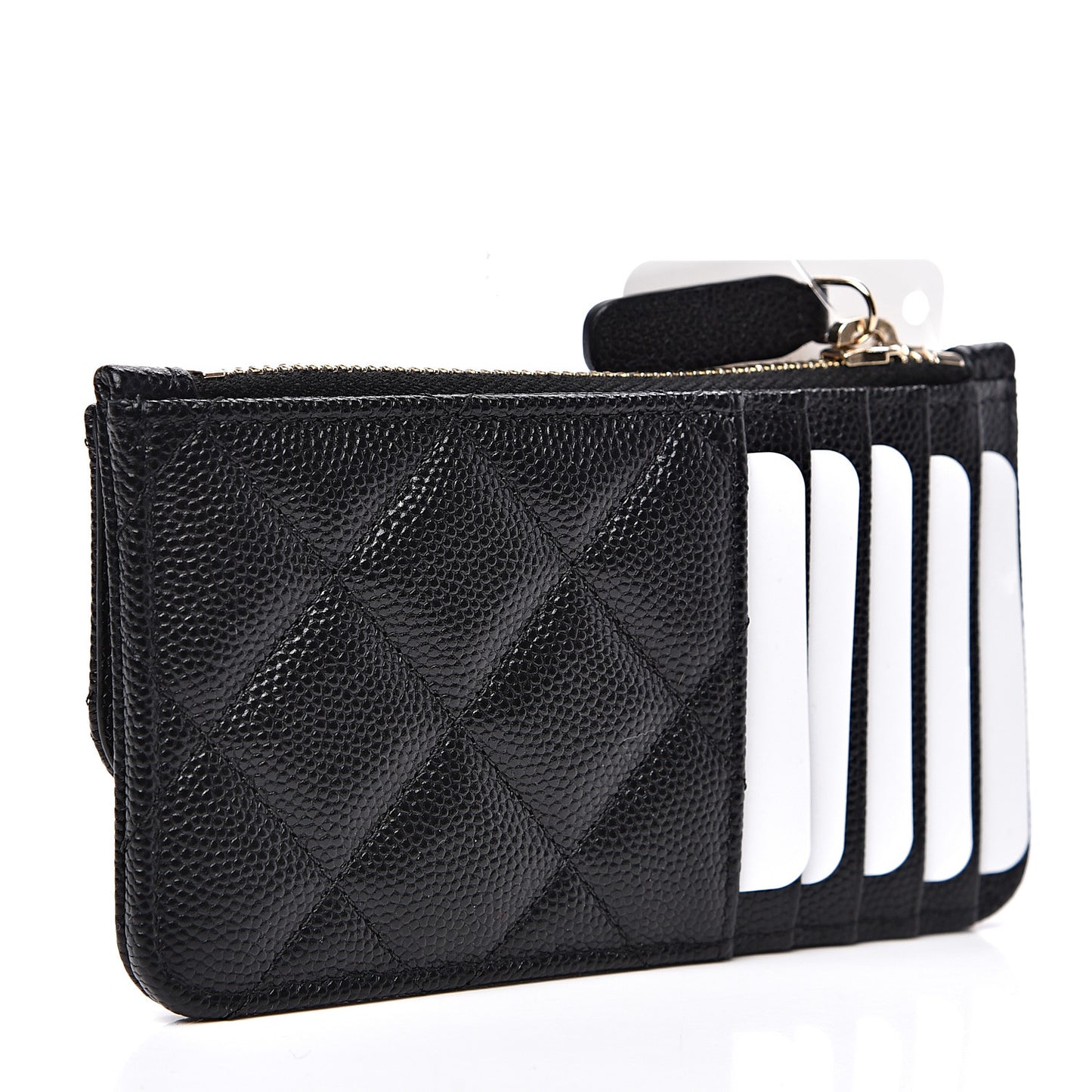 Caviar Quilted Flap Zip Card Holder Black