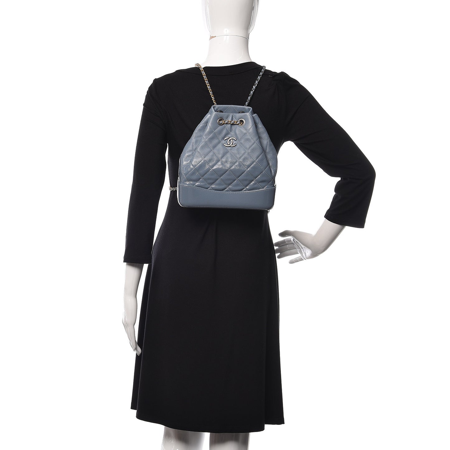 Patent Goatskin Quilted Small Gabrielle Backpack Blue
