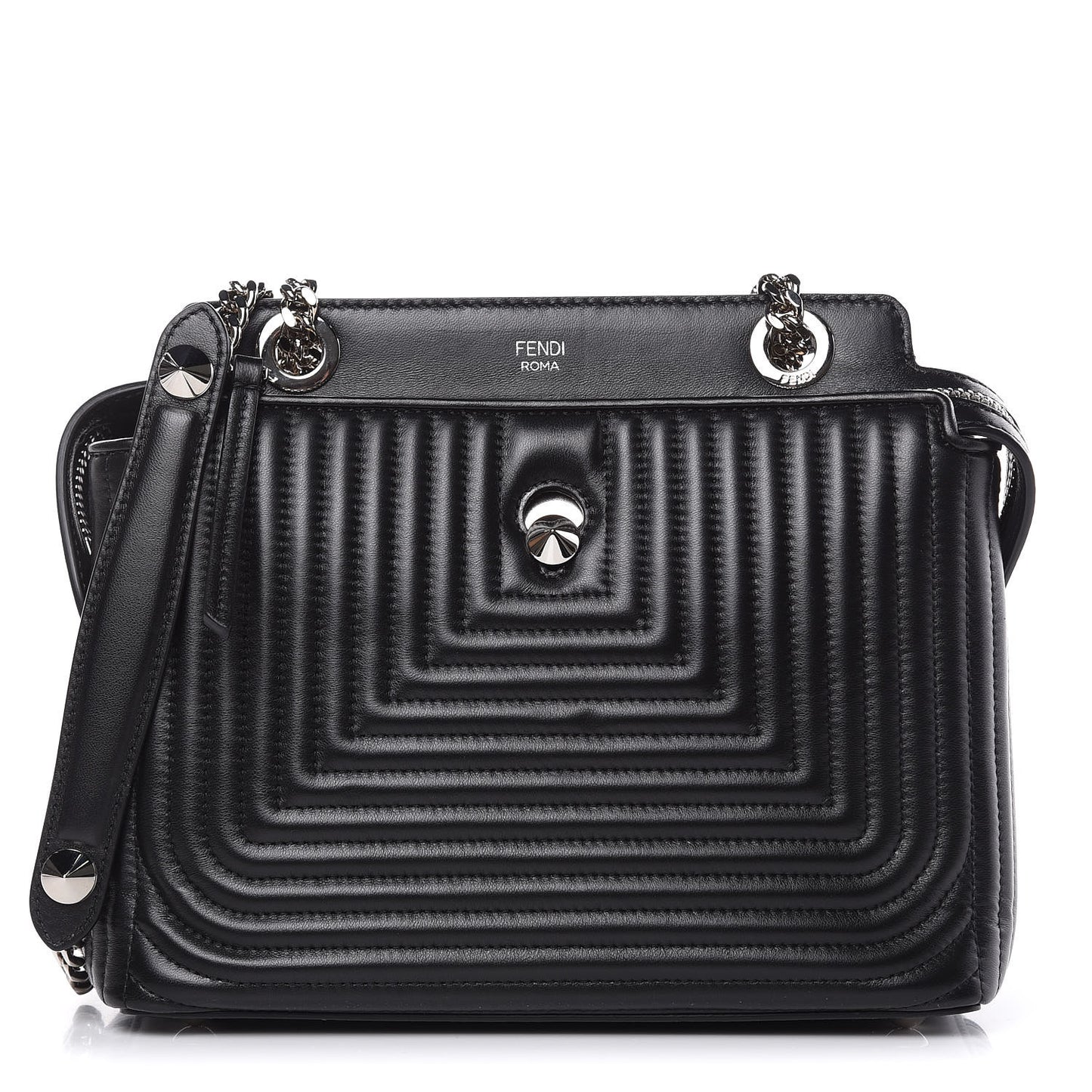 Shiny Nappa Trapuntata Small DotCom Click Chain Satchel Black