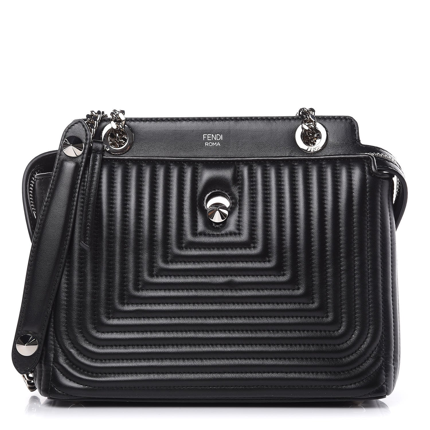 Fendi Shiny Nappa Trapuntata Small DotCom Click Chain Satchel Black 1 of 12