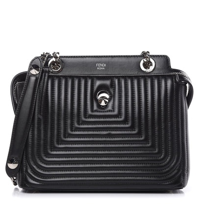 Fendi Shiny Nappa Trapuntata Small DotCom Click Chain Satchel Black 1 of 12