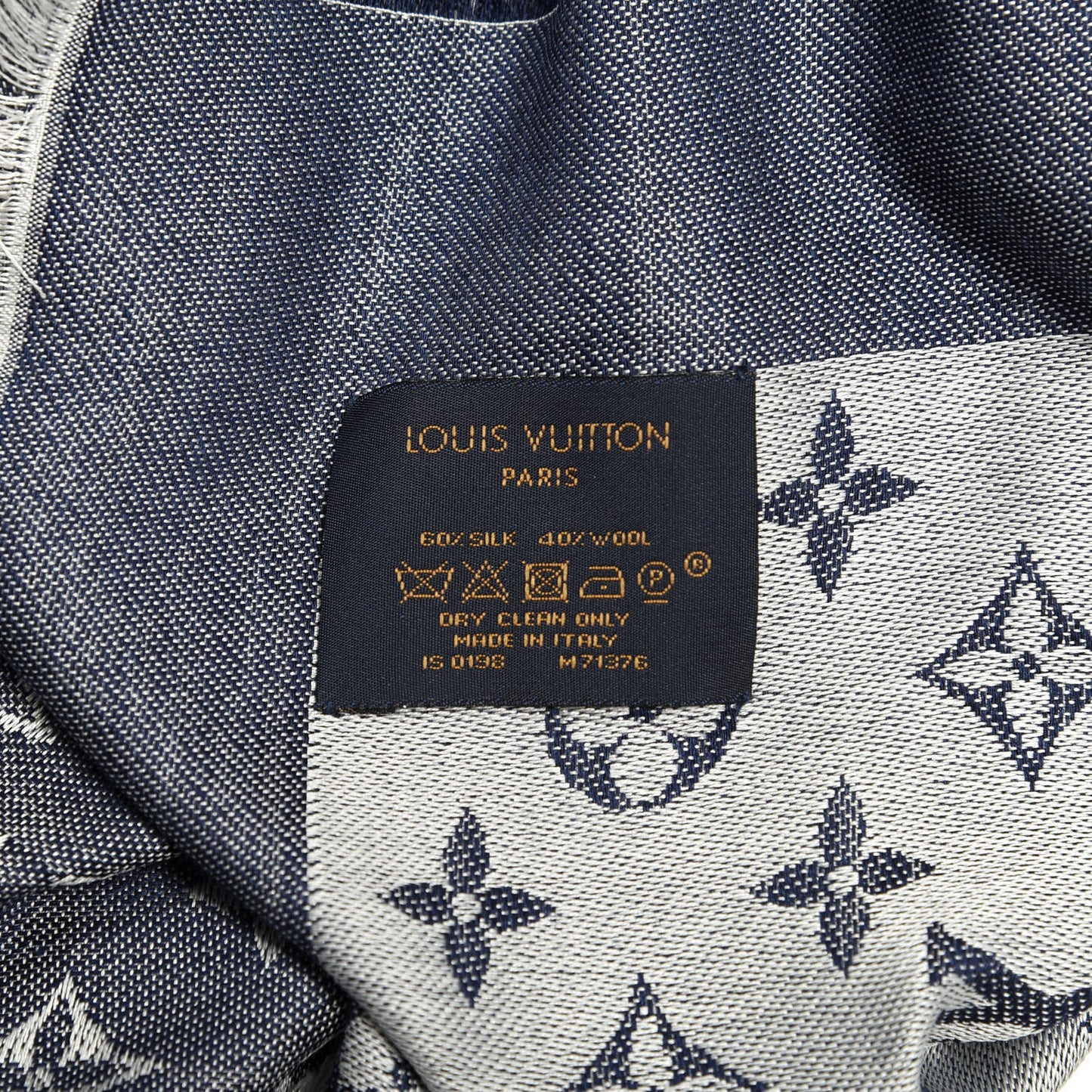 Silk Wool Monogram Denim Shawl Blue
