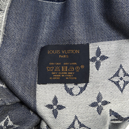 Louis Vuitton Silk Wool Monogram Denim Shawl Blue 3 of 3