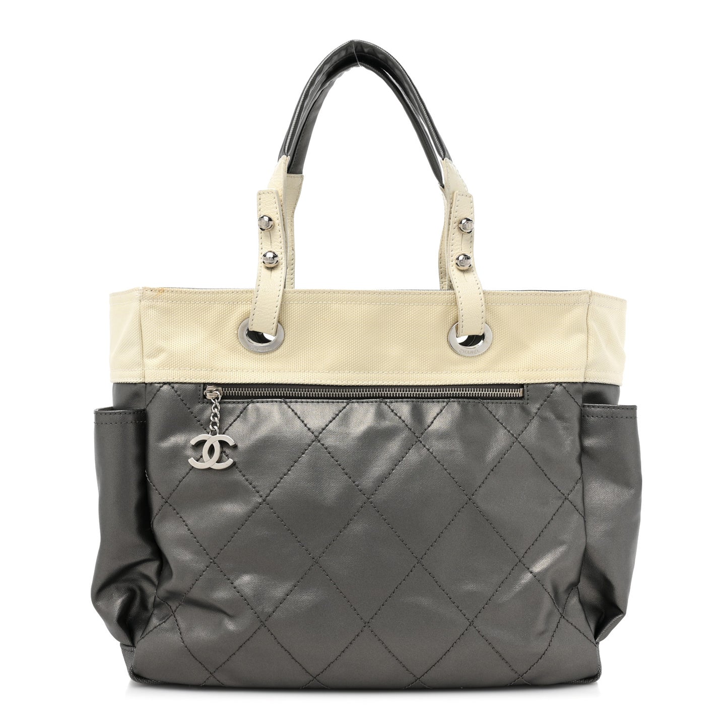 Coated Canvas Quilted Large Paris Biarritz Tote Silver