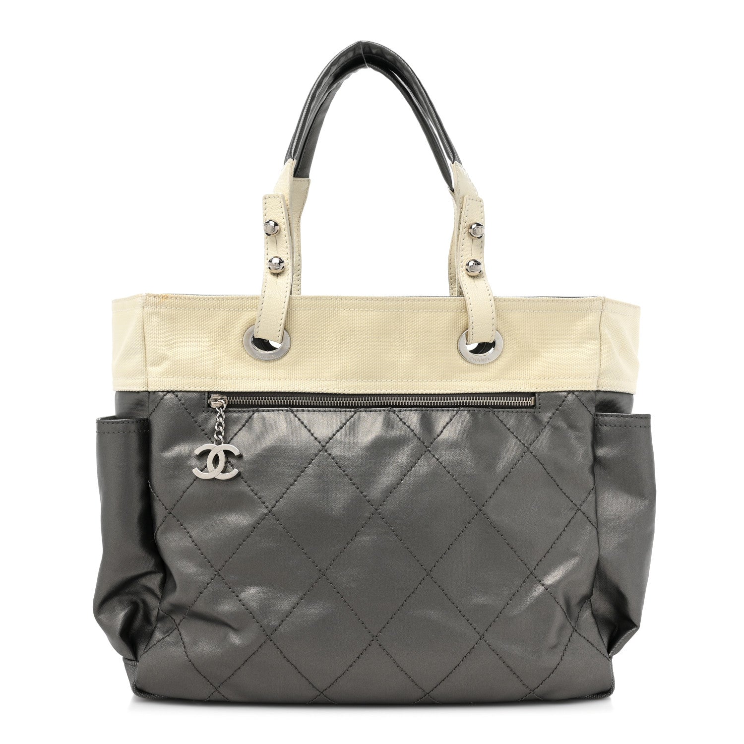 Chanel Coated Canvas Quilted Large Paris Biarritz Tote Silver 1 of 16