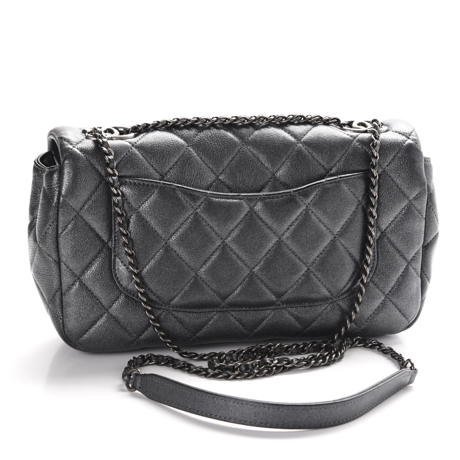 Chanel Metallic Calfskin Quilted Medium CC Eyelet Flap Dark Silver 3 of 11