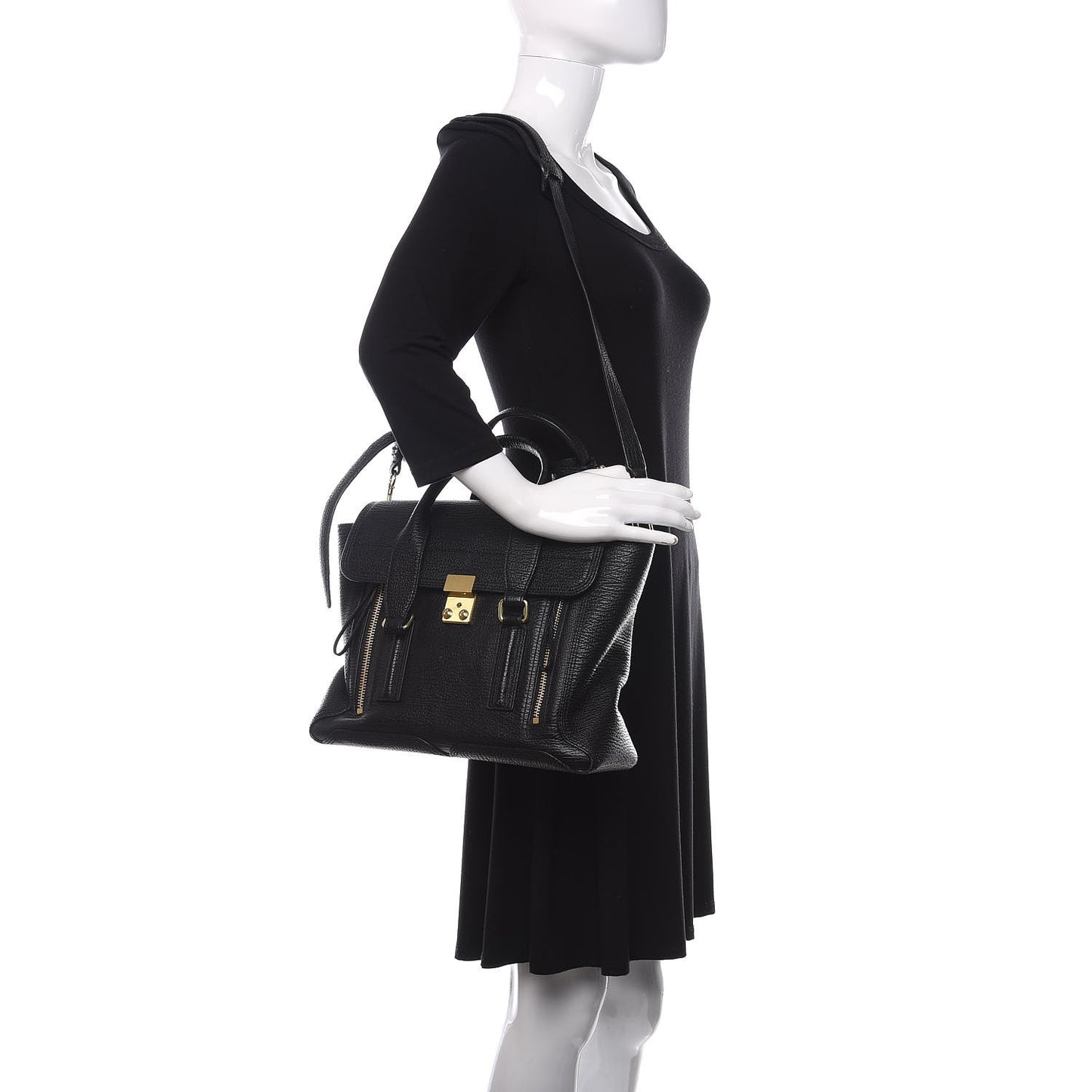3.1 Textured Calfskin Medium Pashli Satchel Black