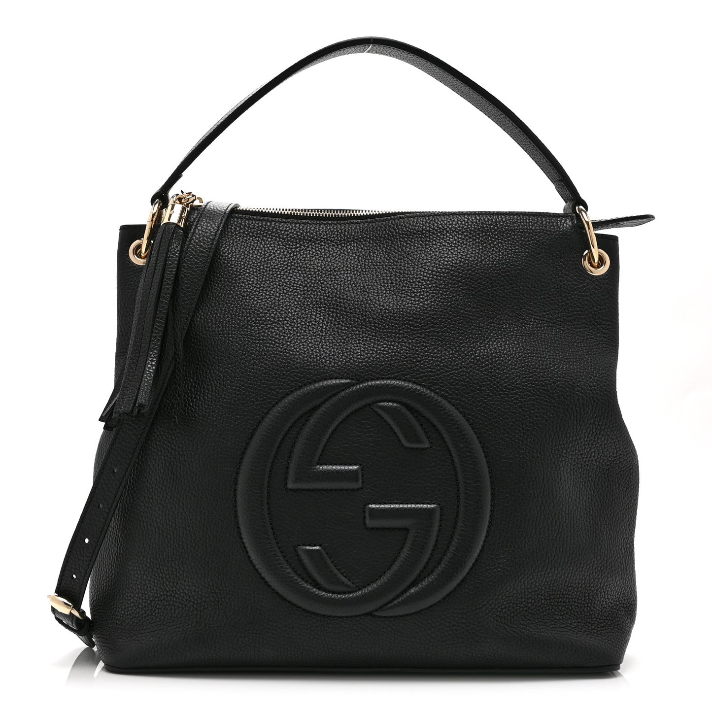 Pebbled Calfskin Large Soho Hobo Black