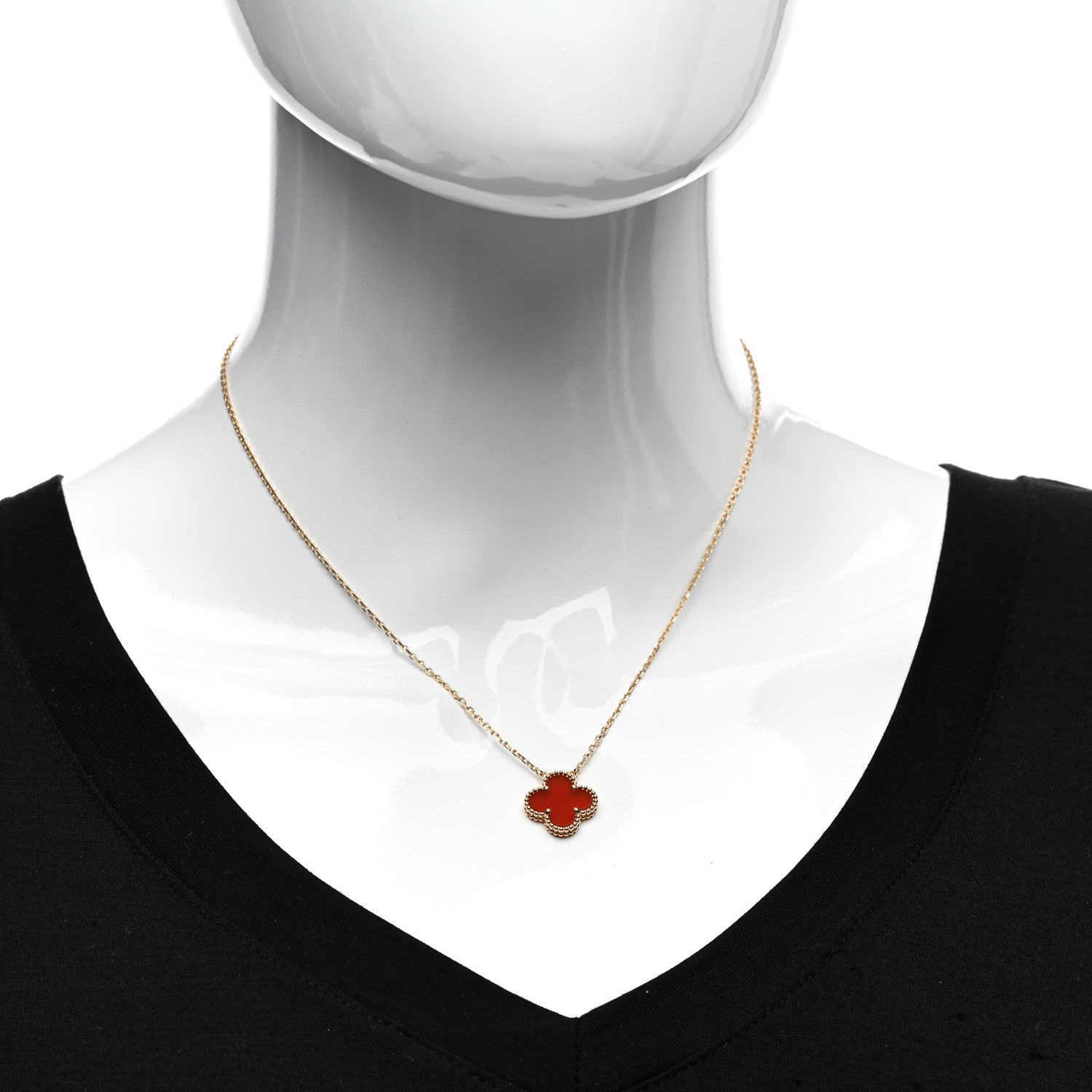 Van Cleef & Arpels 18K Yellow Gold Carnelian Vintage Alhambra Pendant Necklace 2 of 4