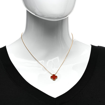 Van Cleef & Arpels 18K Yellow Gold Carnelian Vintage Alhambra Pendant Necklace 2 of 4