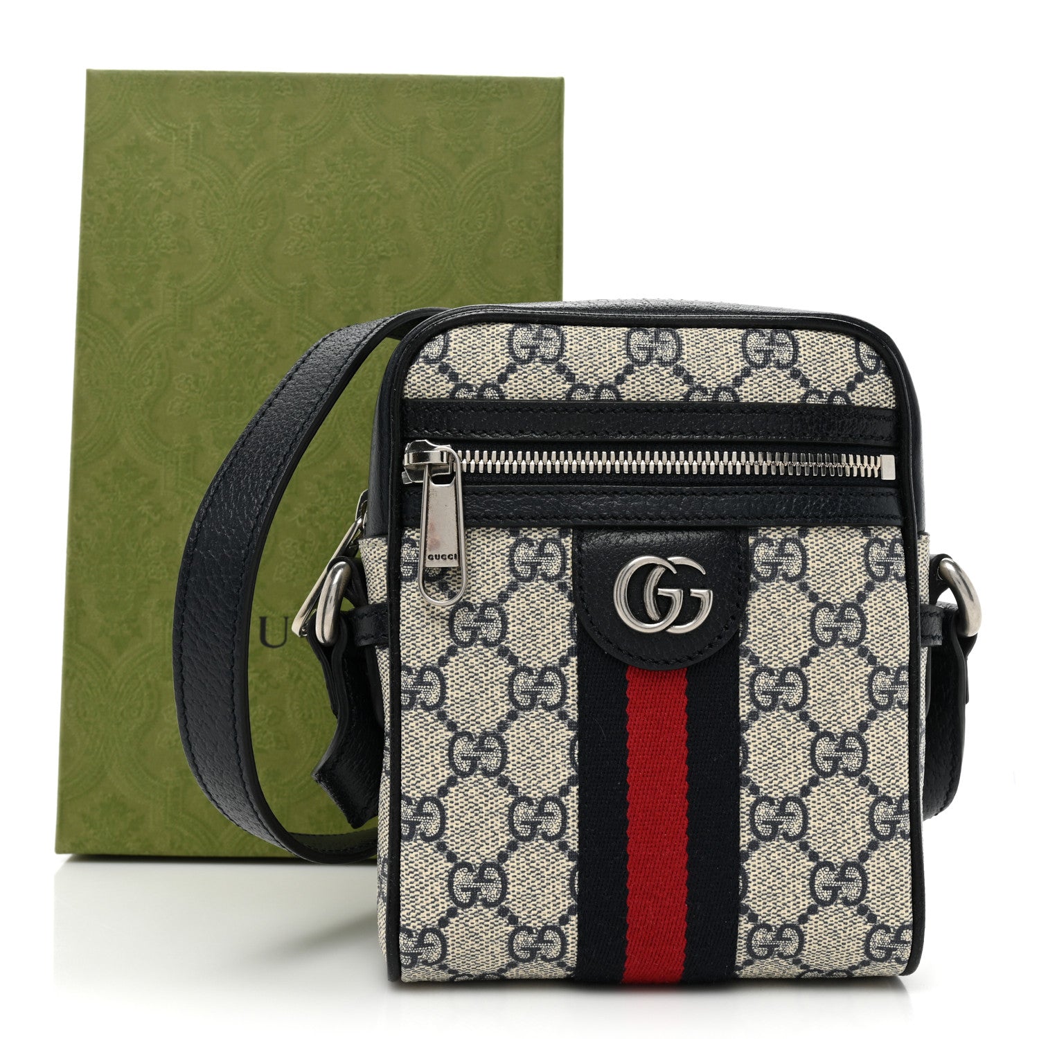 Gucci GG Supreme Monogram Textured Calfskin Web Mini Ophidia Messenger Beige Blue 14 of 14