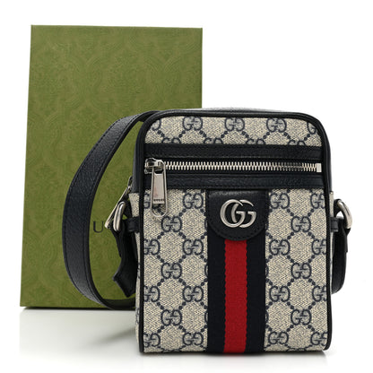 Gucci GG Supreme Monogram Textured Calfskin Web Mini Ophidia Messenger Beige Blue 14 of 14
