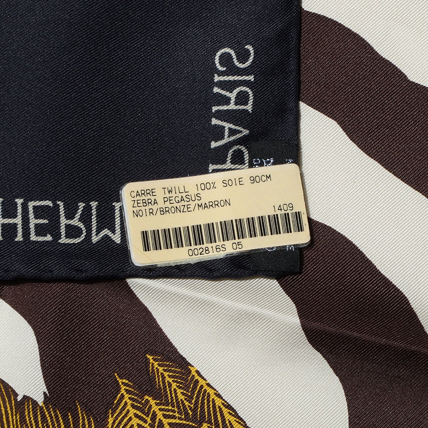 Hermes Silk Twill Zebra Pegasus Scarf 90 Noir Bronze Marron 6 of 6