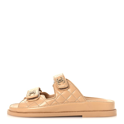 Chanel Lambskin Quilted Velcro Dad Chain CC Slide Sandals 37 Beige 1 of 11