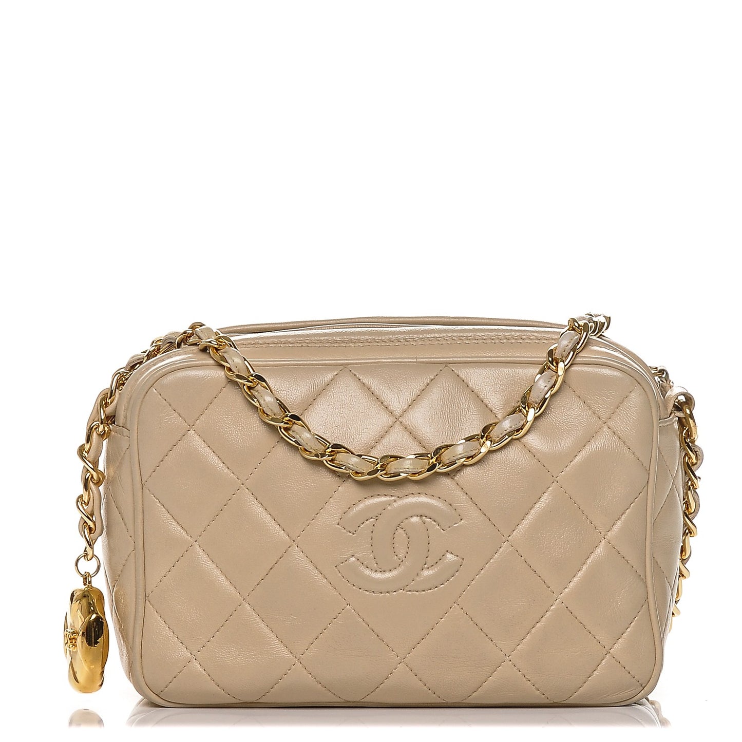 Lambskin Quilted Camera Case Beige