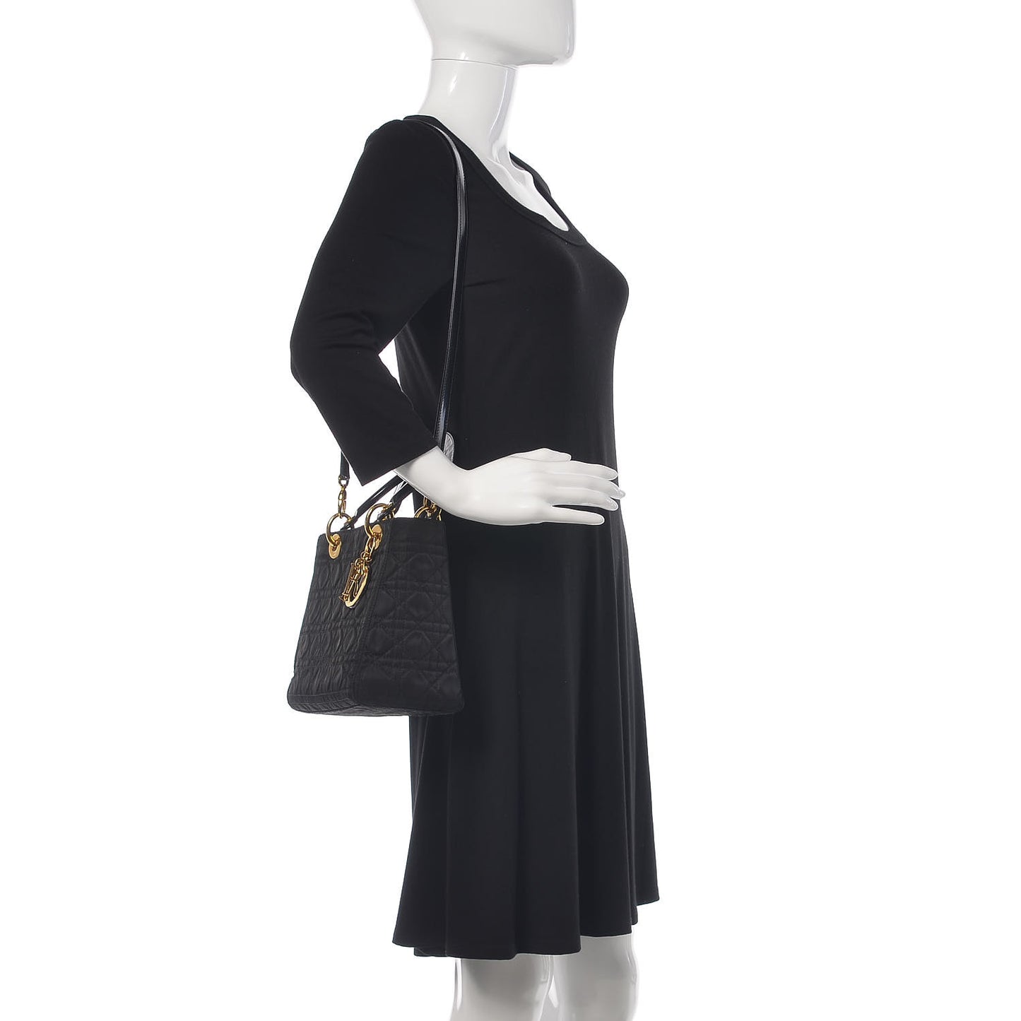 Nylon Cannage Medium Lady Dior Black