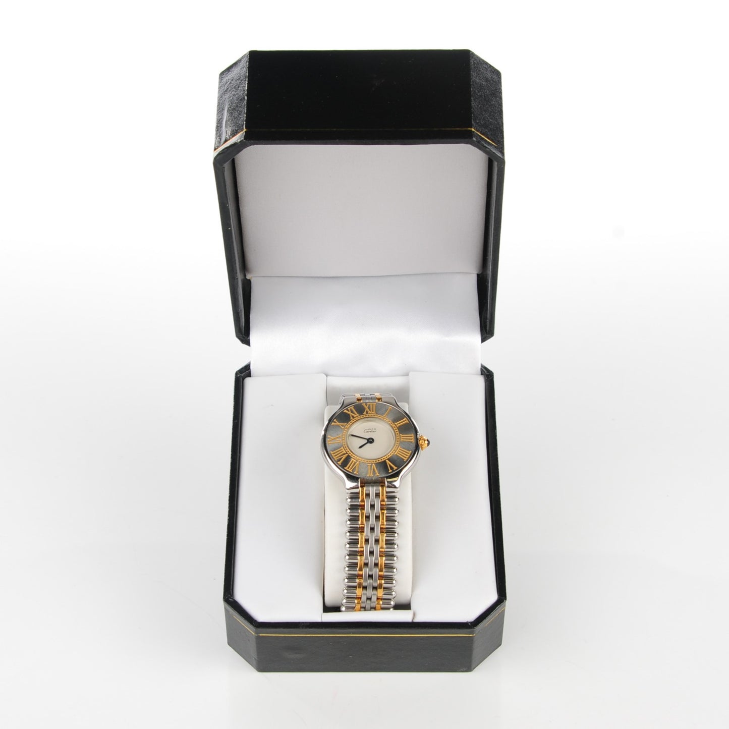 Stainless Steel 18K Yellow Gold 28mm Must De 21 Bullet Link Quartz Watch