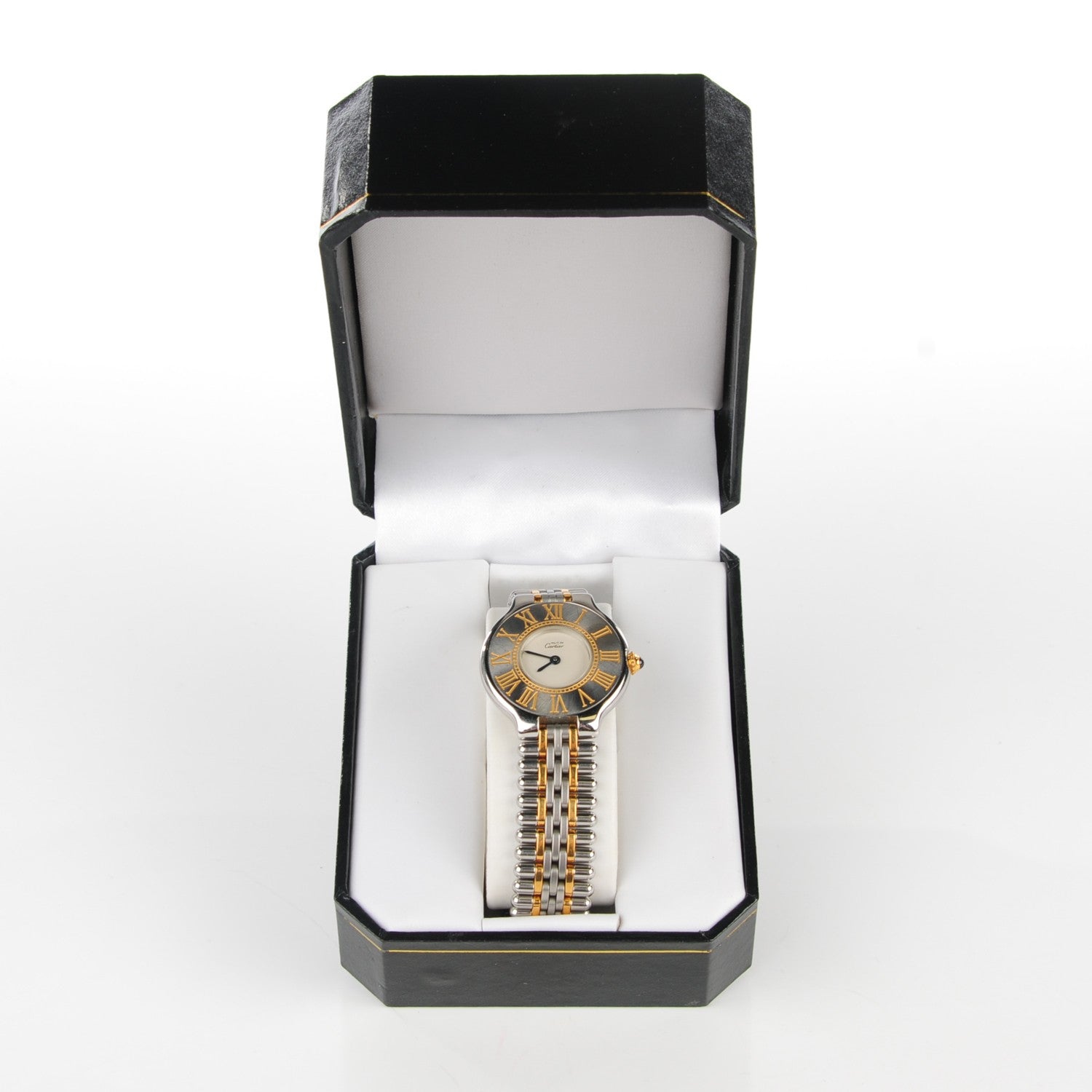 Cartier Stainless Steel 18K Yellow Gold 28mm Must De 21 Bullet Link Quartz Watch 3 of 7
