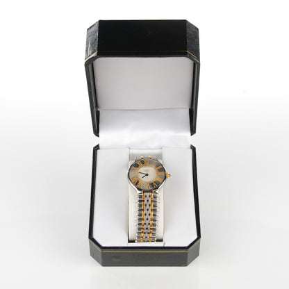Cartier Stainless Steel 18K Yellow Gold 28mm Must De 21 Bullet Link Quartz Watch 3 of 7