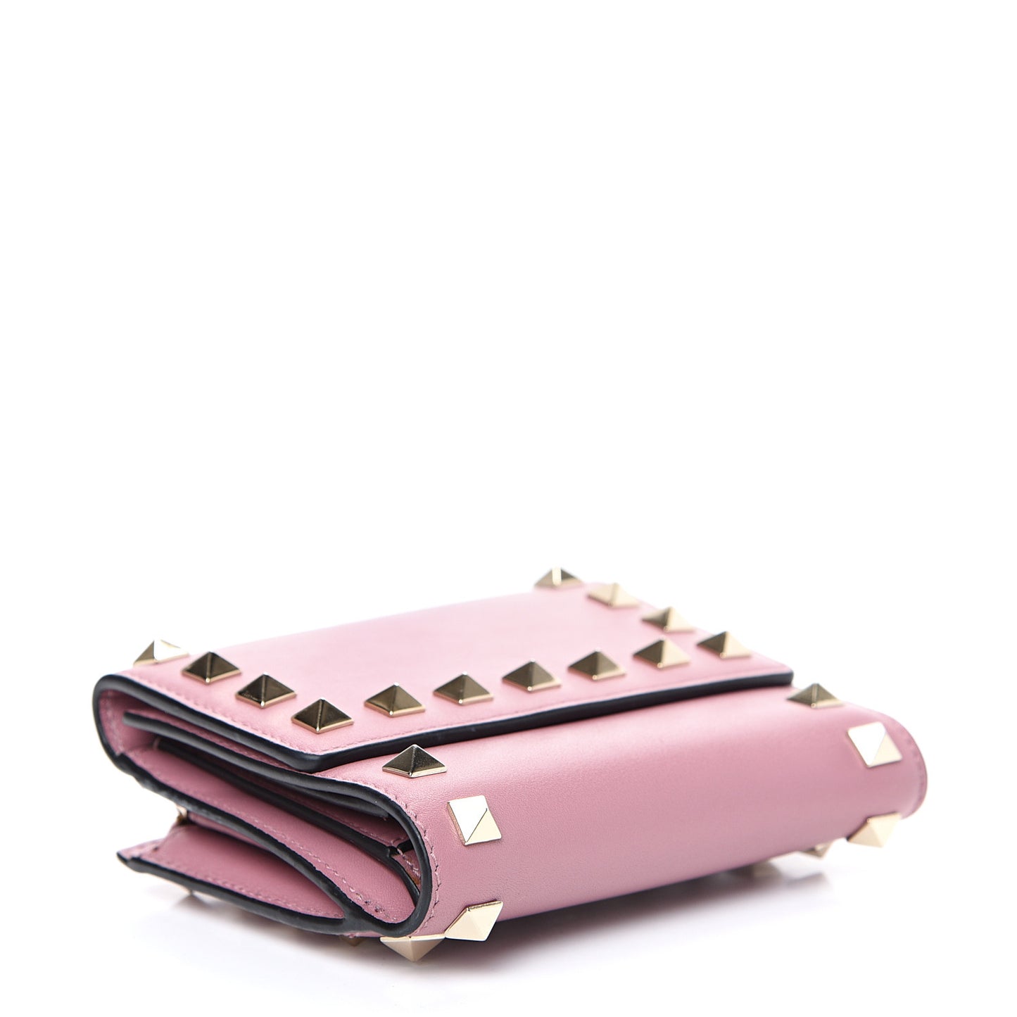 Calfskin Bi-Fold Rockstud Wallet Antique Rose