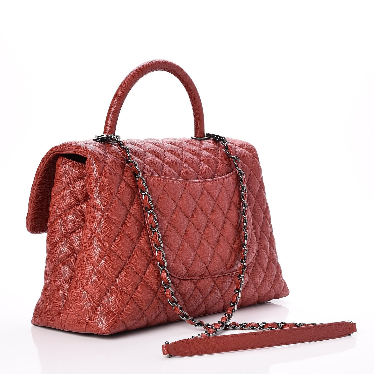 Caviar Quilted Medium Coco Handle Flap Dark Red