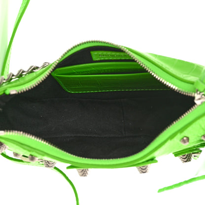 Balenciaga Extra Supple Calfskin Crocodile Embossed Le Cagole Mini Purse With Chain Acid Green 4 of 9