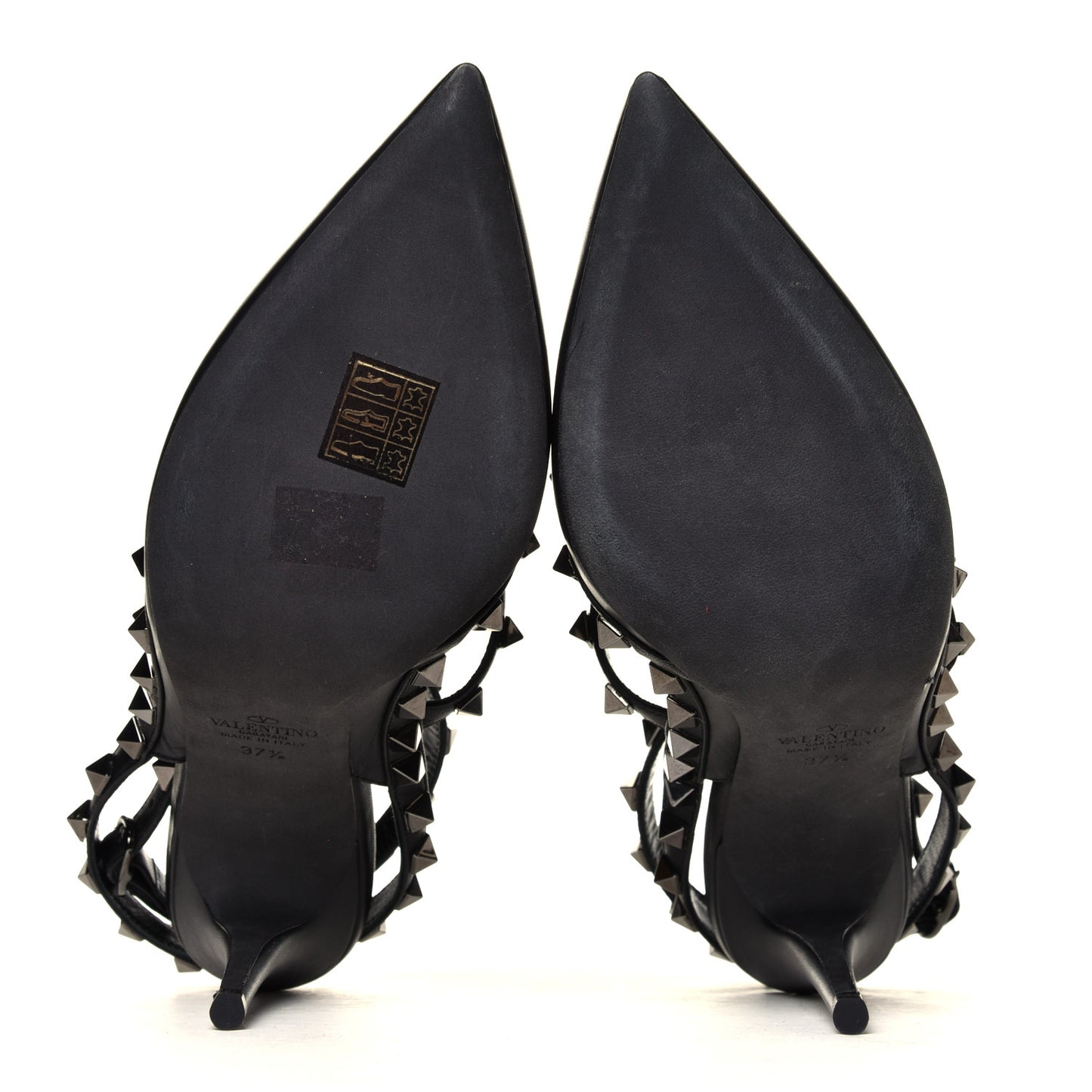 Calfskin Nappa Rockstud Ankle Strap 100mm Pumps 37.5 Black