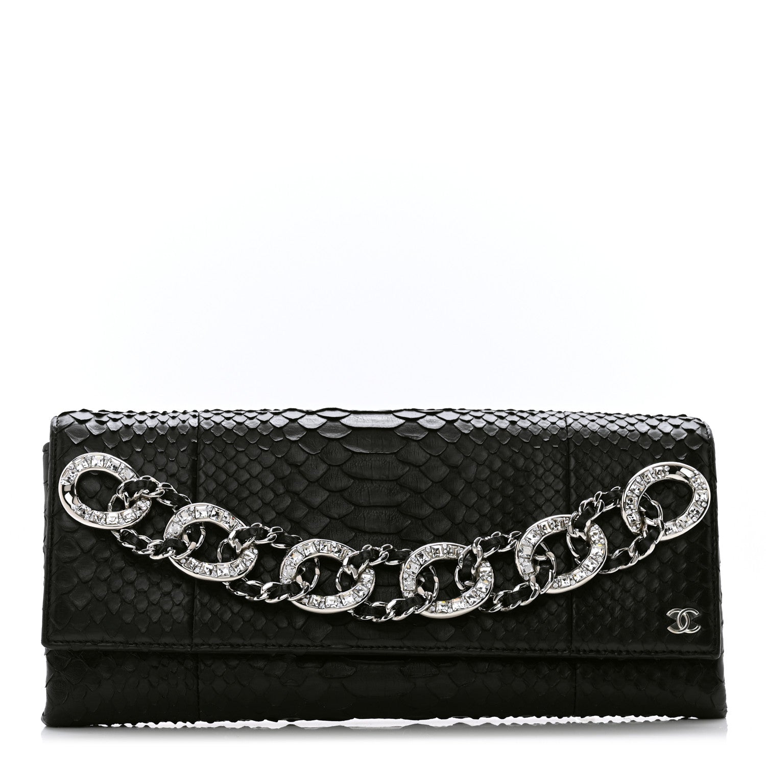 Chanel Snakeskin Baguette Crystal Clutch Black 1 of 9