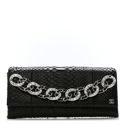 Chanel Snakeskin Baguette Crystal Clutch Black 1 of 9