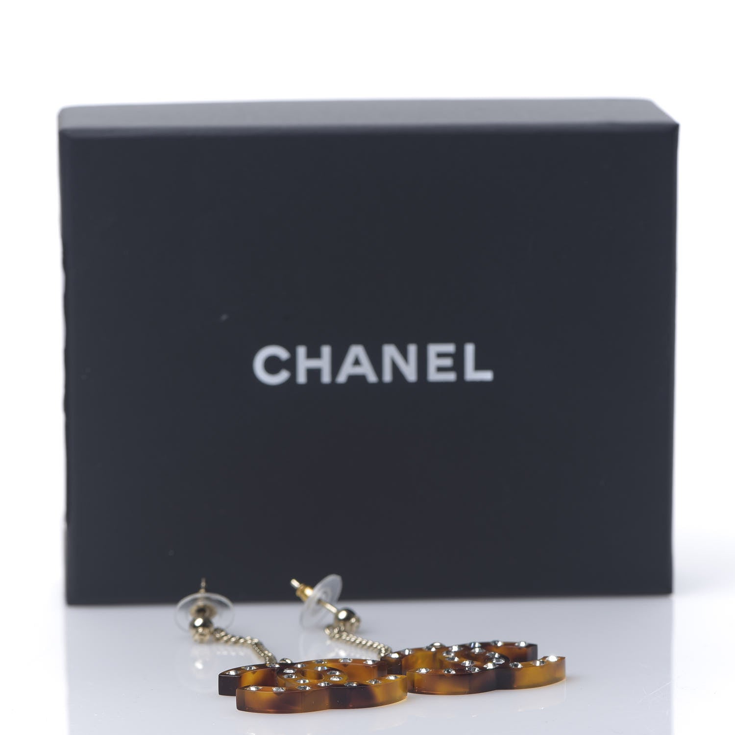 Chanel CC Crystal Drop Earrings Tortoise 5 of 5