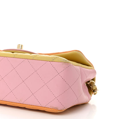Chanel Lambskin Quilted Tri-color Mini Rectangular Flap Orange Yellow Pink 10 of 14