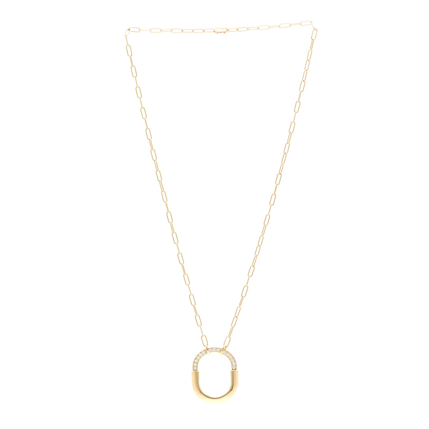 18K Yellow Gold Diamond Medium Lock Pendant Necklace