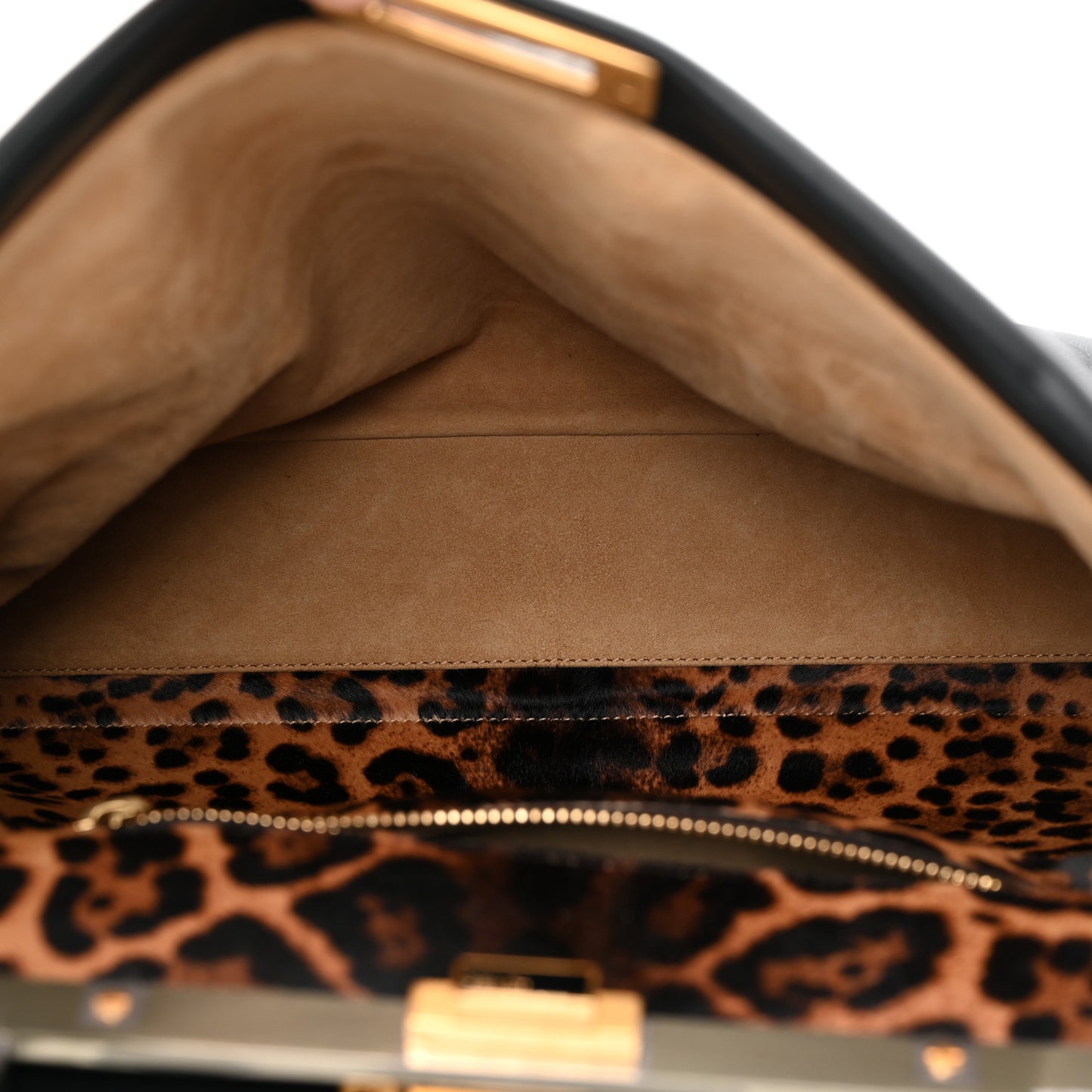 Calfskin Calf Hair Leopard Print Large Peekaboo Iconic Satchel Black