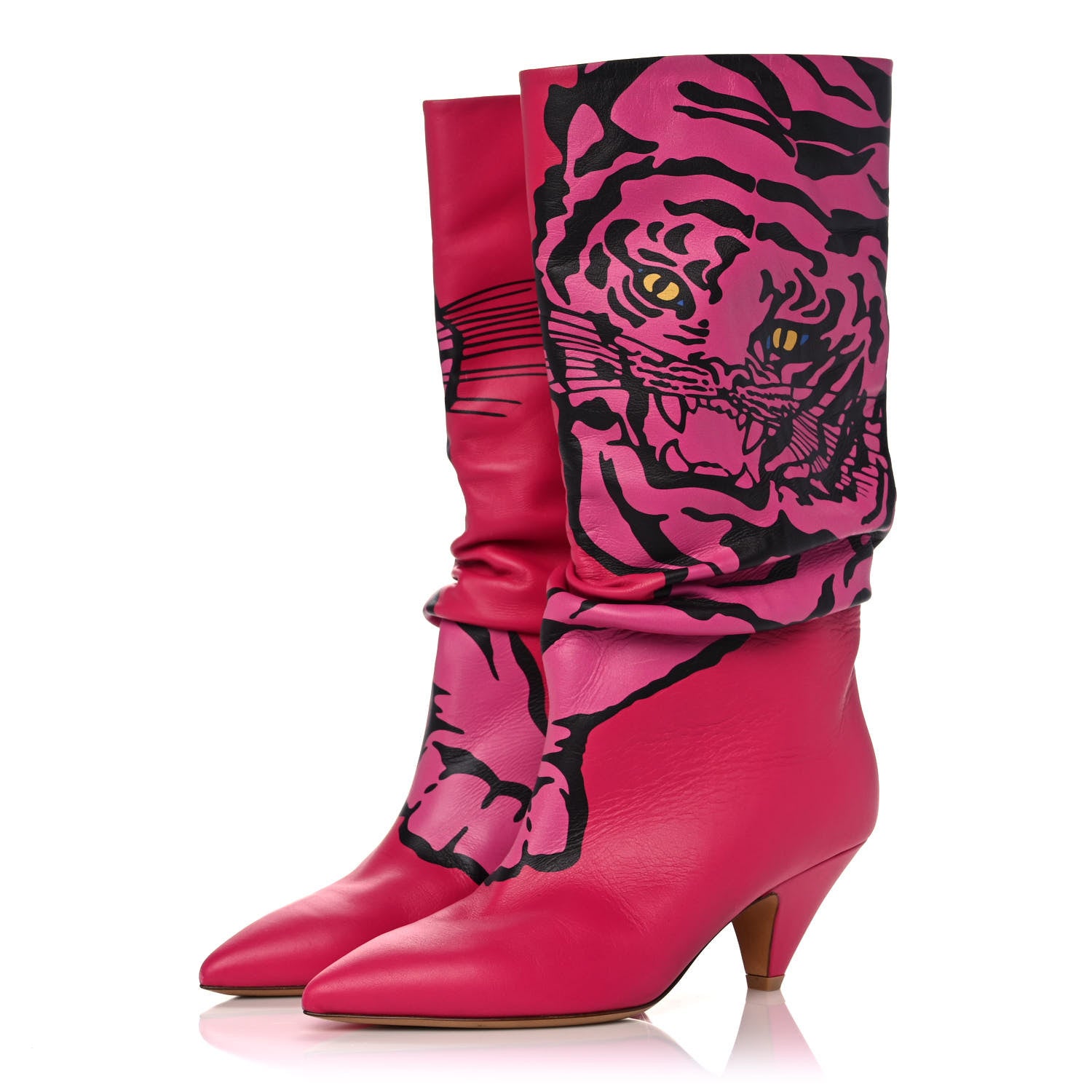 Valentino Garavani Calfskin Tiger Slouchy Boots 37 Pink 3 of 10