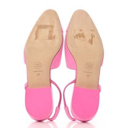 Chanel Denim Cap Toe CC Slingback Flat 37 Neon Pink 9 of 16