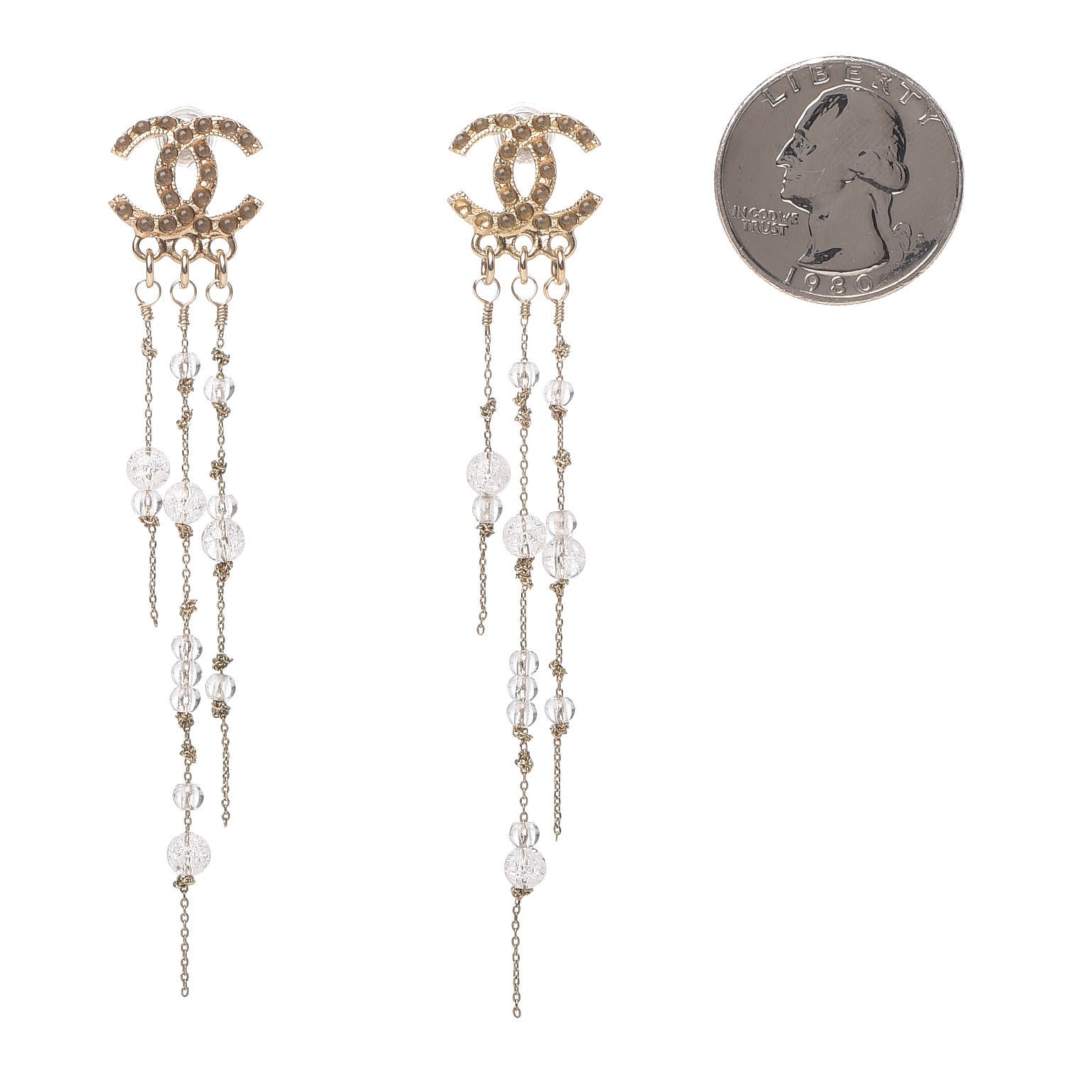 Chanel Bead CC Long Chain Drop Earrings Gold 2 of 5