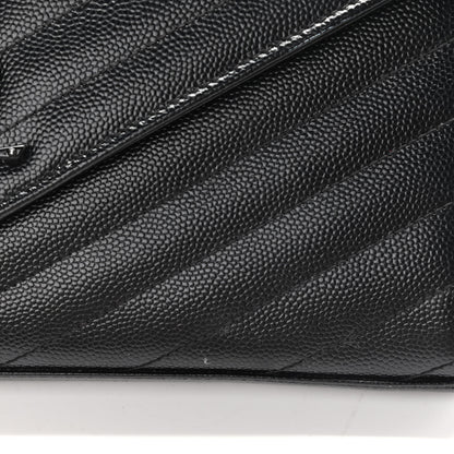 Saint Laurent Grain De Poudre Matelasse Chevron Monogram Chain Wallet Black 12 of 16