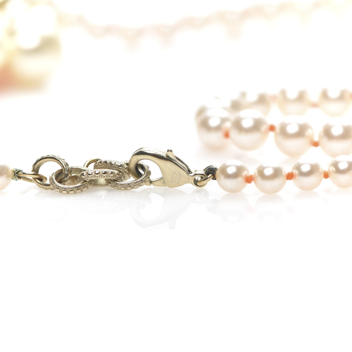 Pearl Crystal Gripoix CC Long Necklace Gold Pearly White Orange