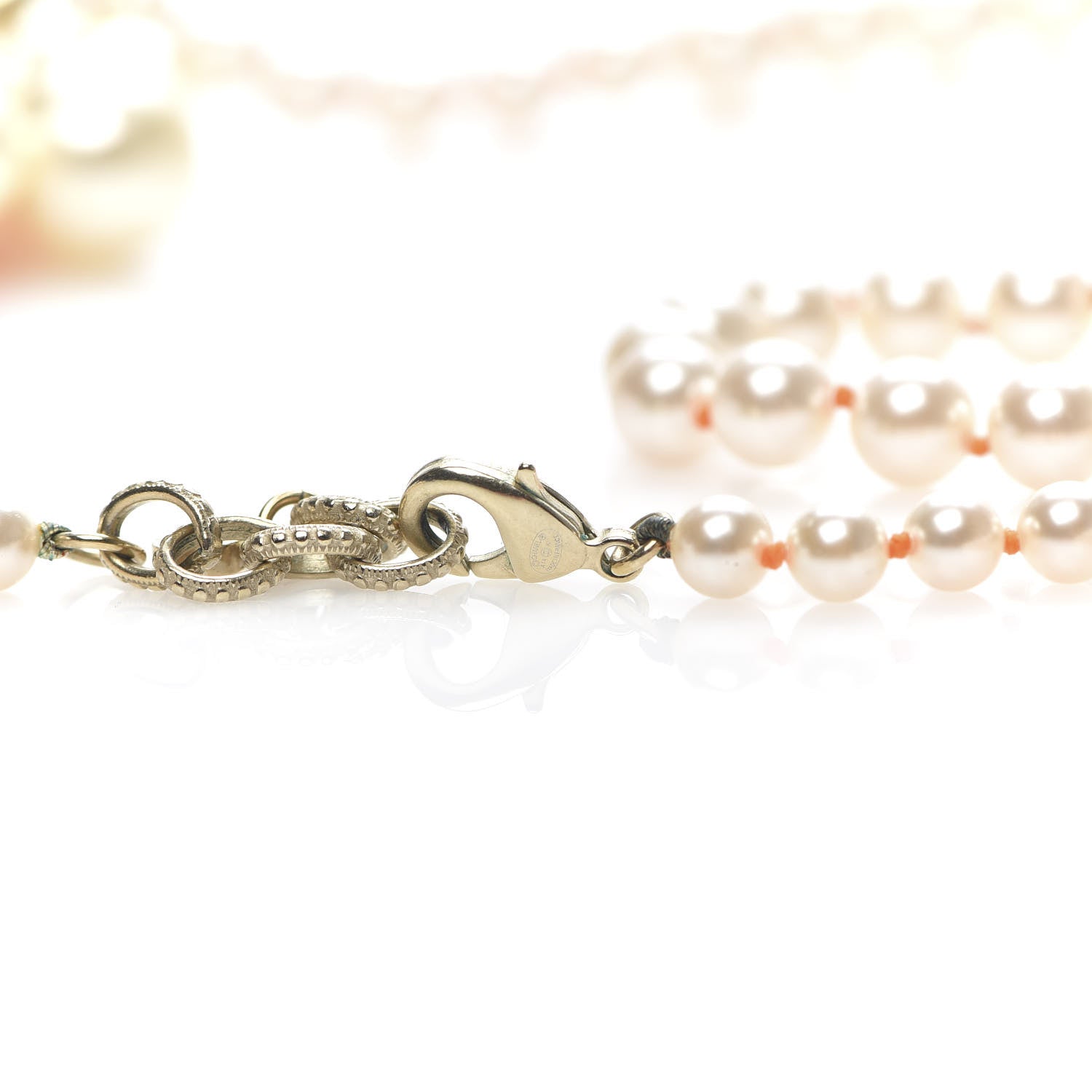 Chanel Pearl Crystal Gripoix CC Long Necklace Gold Pearly White Orange 4 of 4