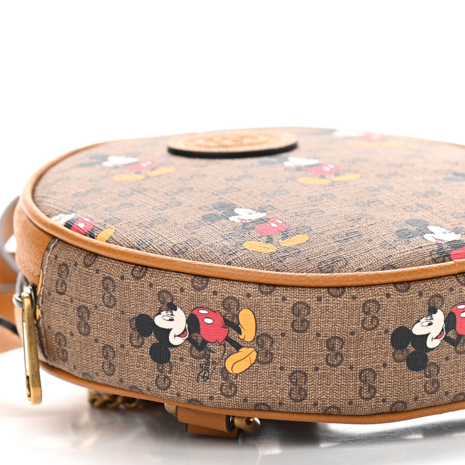 Gucci X DISNEY Mini Vintage GG Supreme Monogram Mickey Mouse Round Backpack Beige Vintage Sun Oil 9 of 10