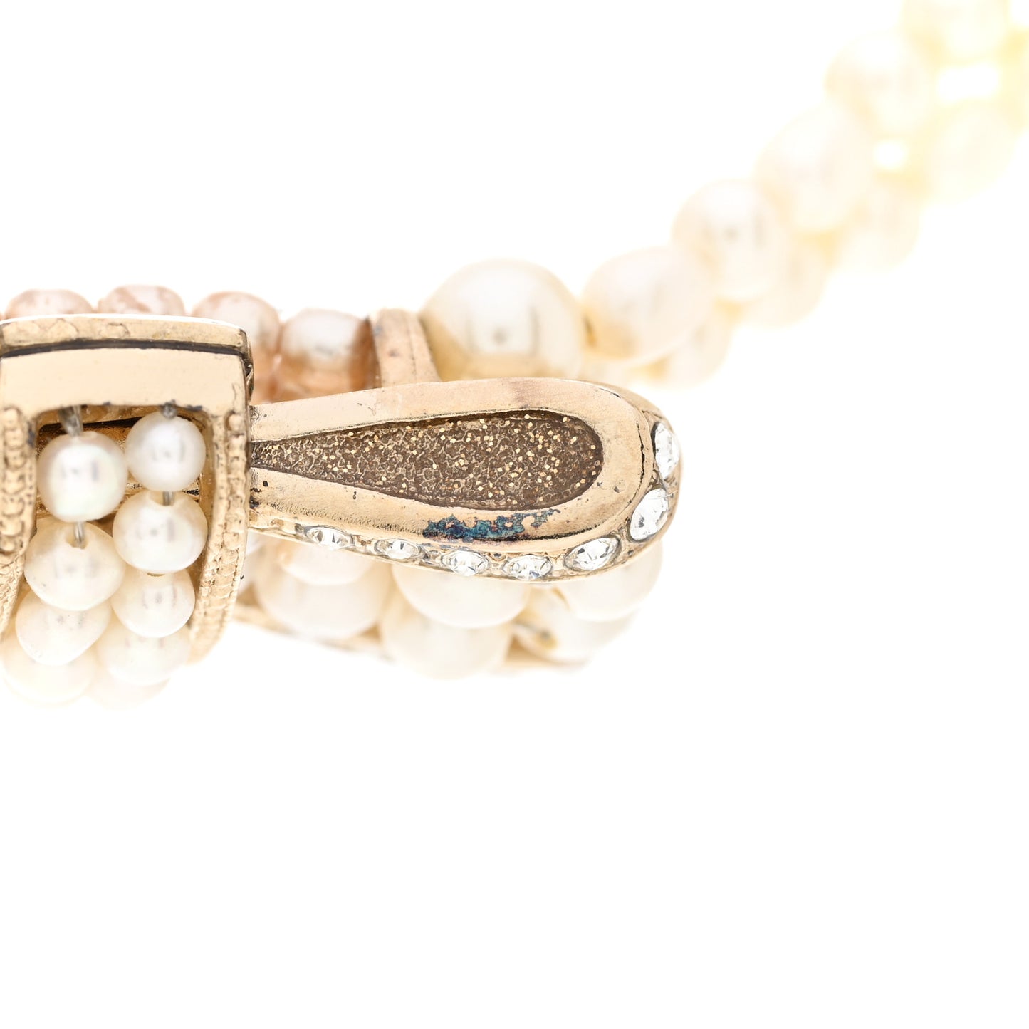 Pearl Crystal CC Bow Choker Necklace Gold
