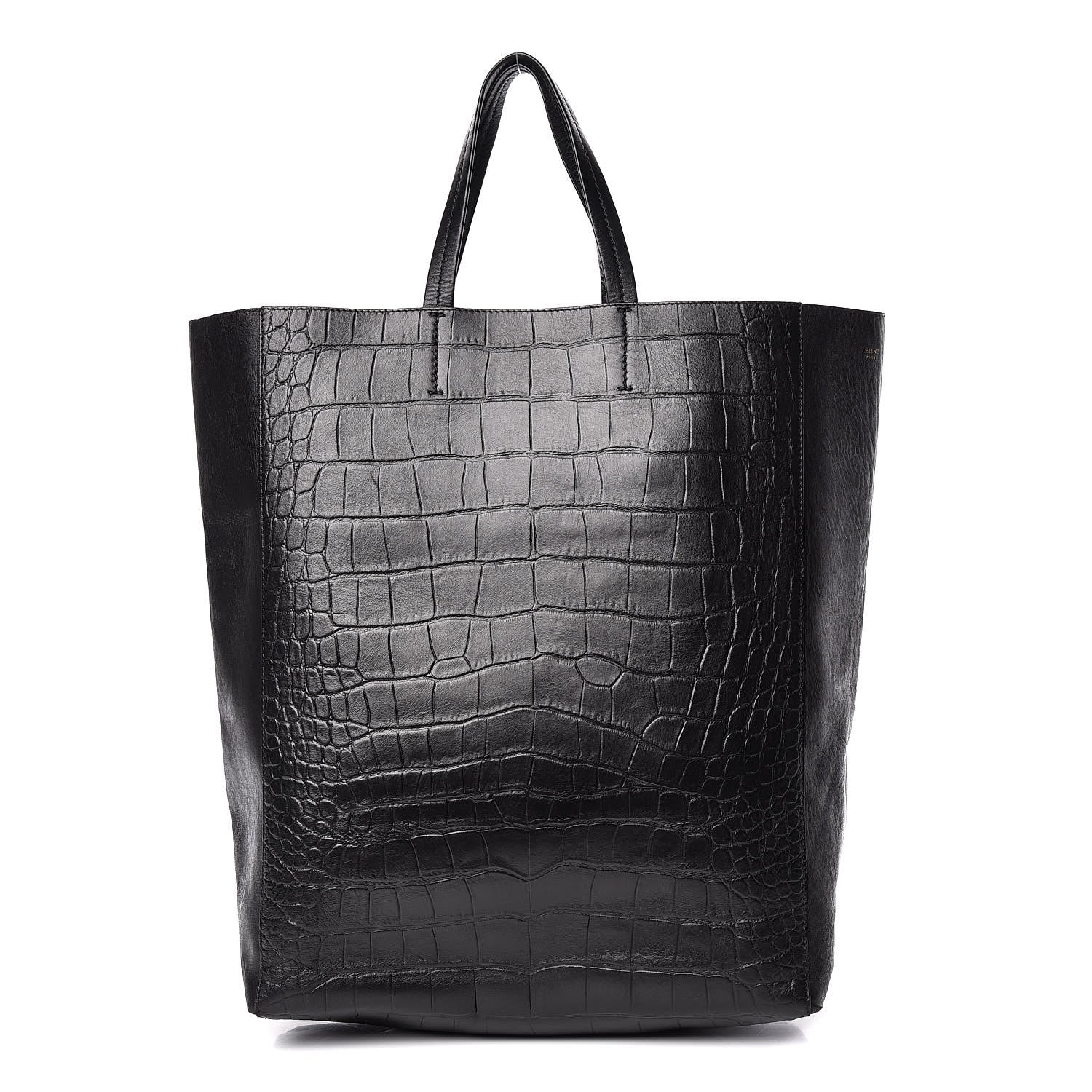Celine Lambskin Crocodile Embossed Vertical Cabas Black 1 of 14