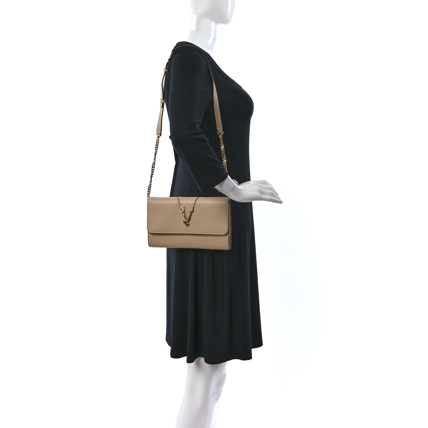 Versace Grainy Calfskin Virtus Chain Crossbody Beige 2 of 12